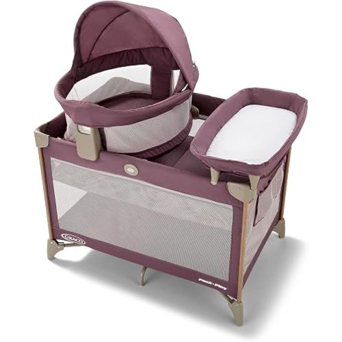 Graco Pack 'n Play Travel Dome Lux Playard, Amelia, 4-in-1 Baby Playpen with Bassinet, Indoor or Outdoor Portable Playpen with UV 50 Canopy