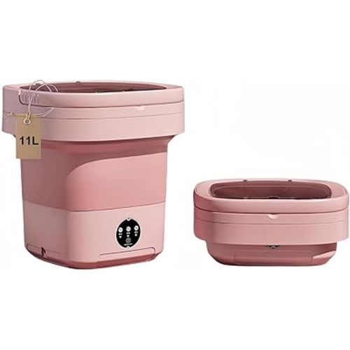 Portable washing machine,Mini Washer,11L upgraded large capacity foldable Washer.Deep cleaning of underwear, baby clothes and other small clothes.Suitable for apartments, dormitories, hotels (Pink)