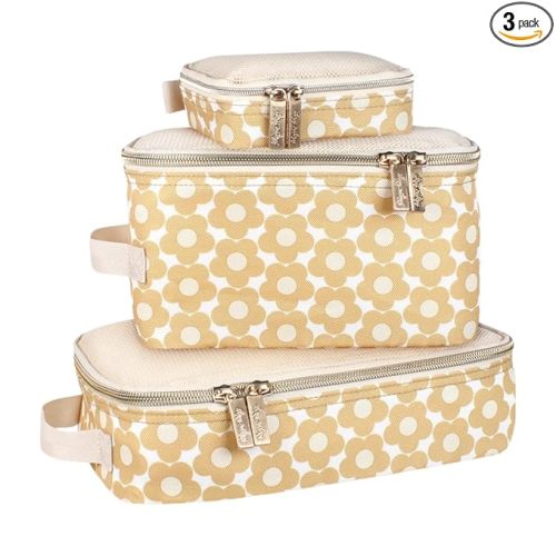 Itzy Ritzy Packing Cubes for Diaper Bag – Set of 3 Packing Cubes or Travel Organizers – Each Cube Features a Mesh Top, Double Zippers and a Fabric Handle (Milk & Honey)