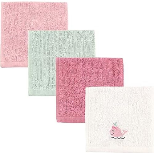 Luvable Friends Unisex Baby Super Soft Cotton Washcloths, Girl Whale, One Size