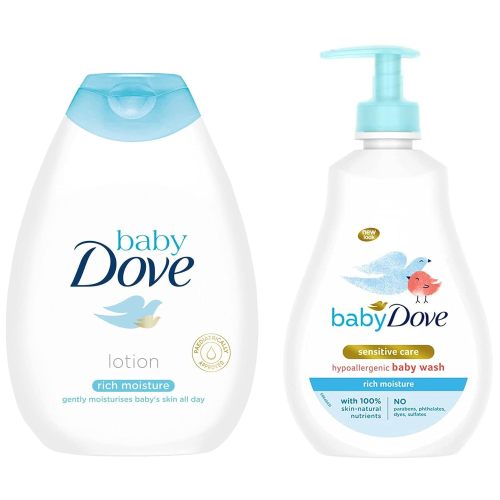 Baby Dove Rich Moisture Nourishing Baby Lotion, 400ml & Rich Moisture Hair to Toe Baby Wash, 400 ml Combo