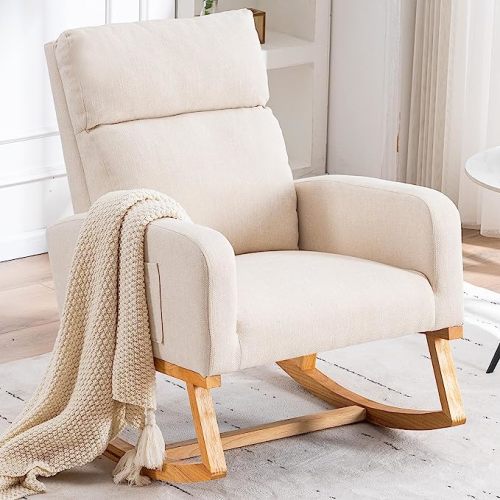 YUUIJOAA Rocking Chair Nursery - Glider Modern Accent Chairs Upholstered Linen Rocker Padded Armchair for Indoor Living Room Bedroom Beige - Beige-linen