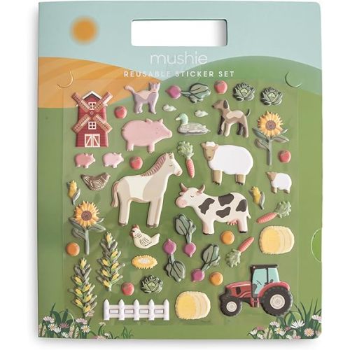 mushie Reusable Sticker Book Set (Farm) | 100+ Removable Puffy Stickers | Arts & Crafts Activity for Kids | Ages 3+