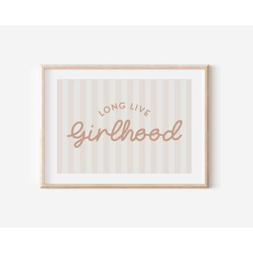 Blush Long Live Girlhood Stripe Downloadable Print, Girl Nursery Decor, Kids Room, Play Room Wall Decor, Quote Kids Wall Art, Printable