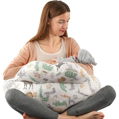 BATTOP Nursing Pillow for Breastfeeding,Bottle Feeding,Plus Size Breastfeeding Pillows with Adjustable Waist Strap Removable Cover,Extra Pillow on Top for More Support for Mom Baby