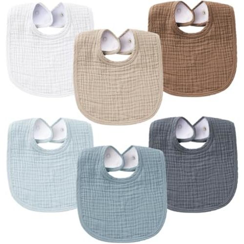 Konssy Muslin Baby Bibs for Boys Girls 6 Pack, 100% Cotton Baby Bib for Drooling and Teething, Absorbent Bandana Bibs