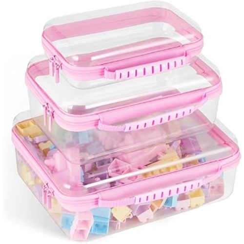 3 Pack Pink Clear Zipper Pouches Hard Shell,Zipper Case Hard Shell,Snack Bag Toiletry Bag Diaper Bags,Clear Cosmetic Bags Toy Storage Bags