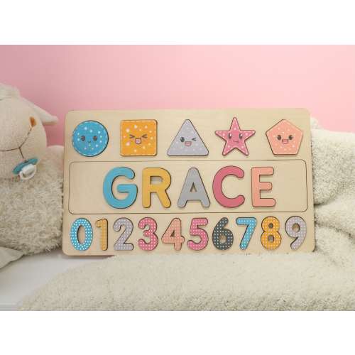 Personalized Name Puzzle W/Numbers | New Christmas Gifts for Kids Wooden Toys Baby Shower Custom Toddler Toys First Birthday 1st Baby Gift