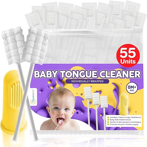Trueocity Baby Tongue Cleaner Newborn – Soft Oral Cleaner for Infants, Gum & Mouth Cleaning for 0-3 Month Babies, Easy to Use and Safe for Daily Hygiene – Best Value Pack of 55 Units