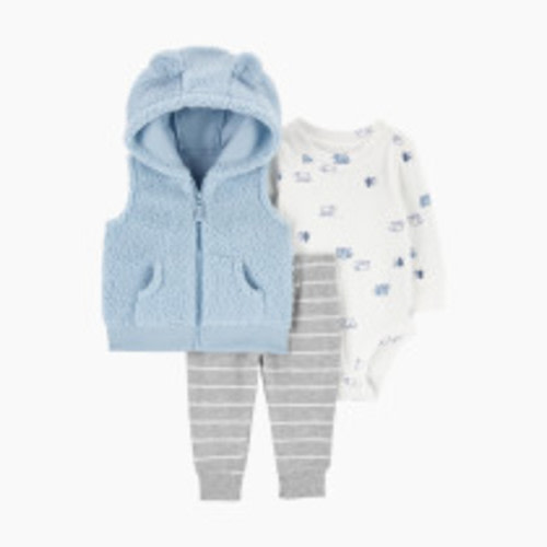 Carter's 3-Piece Animal Hood Vest Set - Blue, 9 M