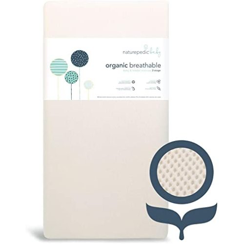 Naturepedic Organic Crib Mattress - 2-Stage Lightweight Infant & Toddler Mattress with Protector Pad - Waterproof, Breathable & Non-Toxic Mattress for Baby and Toddler Bed