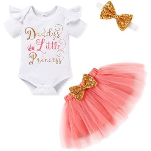 Newborn Baby Girl Outfits Infant Letter Print Romper+Tutu Skirt+Headband+Legging Warmer Coming Home Clothes Set