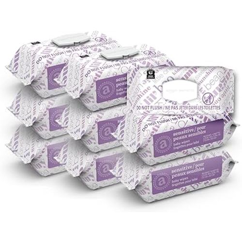 Amazon Elements Baby Wipes, Sensitive, Fragrance Free, White, 810 Count (9 Packs of 90)