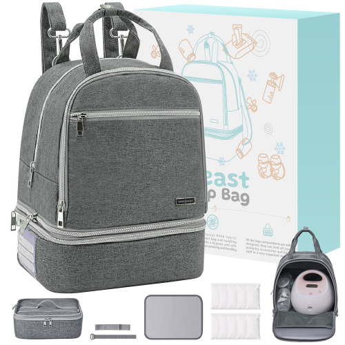 DERSTUEWE Grey Breast Pump Bag, Spectra S1 S2 Compatible, Durable Pumping Backpack