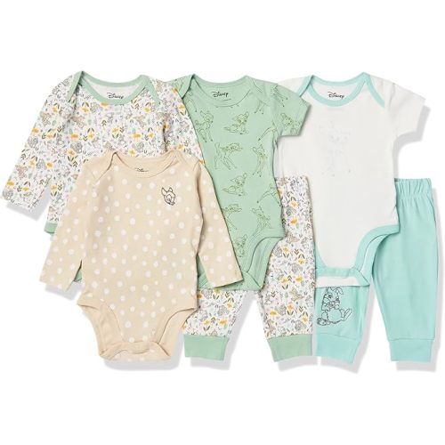 Amazon Essentials Disney | Marvel | Star Wars Unisex Babies' 6-Piece Outfit Set, Pack of 6 - 6-9 Months - Bambi Nature