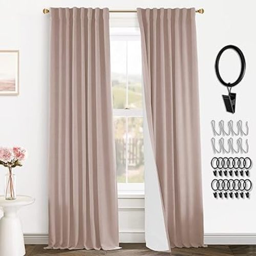 PANELSBURG Pink Blackout Curtains for Nursery,Light Blocking Linen Kids Curtains for Girls Bedroom Room Decor,Back Tab Hooks Pleated,84 Inches Long,Dusty Blush Pink