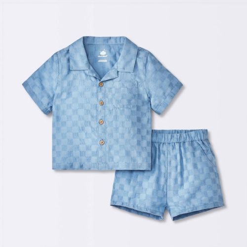 Baby Boys' Checkered Top & Bottom Set - Cloud Island™ Blue Newborn