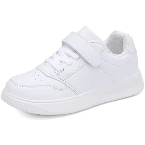 DSWED Unisex-Child Leather Lightweight Breathable Knit Athletic Running Sneakers for Kids Shoes for Boys Girls