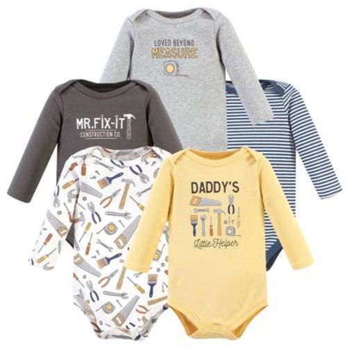 Hudson Baby Infant Boy Cotton Long-Sleeve Bodysuits, Construction Work 5-Pack, Preemie