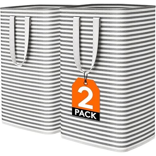 Lifewit 2 Pack Laundry Hamper Large Collapsible Laundry Baskets, Freestanding Waterproof Clothes Hamper with Easy Carry Handles in Laundry Room Bedroom Bathroom College Dorm for Adults, Black, 2 x 80L