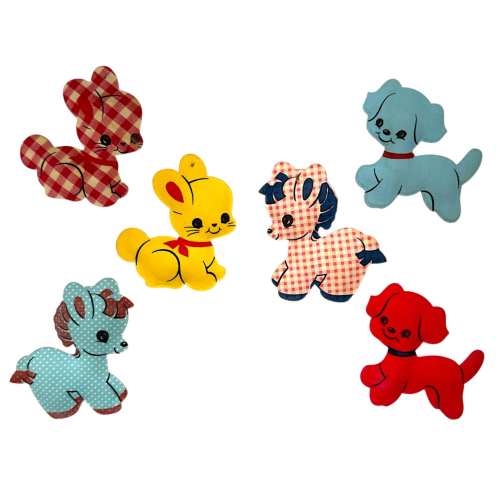 Vintage Baby Mobile Nursery Dolly Toy Animals Lot Of 6 Dog Puppy Bunny Horse