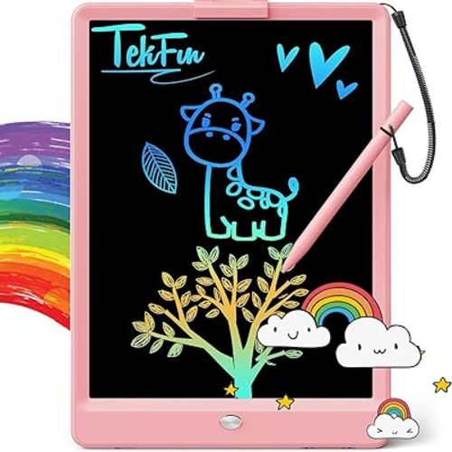 TEKFUN LCD Writing Tablet for Kids, 10-inch Coloring Drawing Pad, Mess Free Doodle Board, Airplane Travel Toys for Boys and Toddlers, Road Trip Essentials, Gifts for 3 4 5 6 7 8 Year Old Girls (Pink)