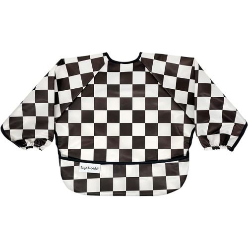 Tiny Twinkle Mess Proof Baby Bib, Full Sleeve Bib Outfit, Waterproof Bib for Toddlers, Machine Washable, Tug Proof Closure - Checkers Black