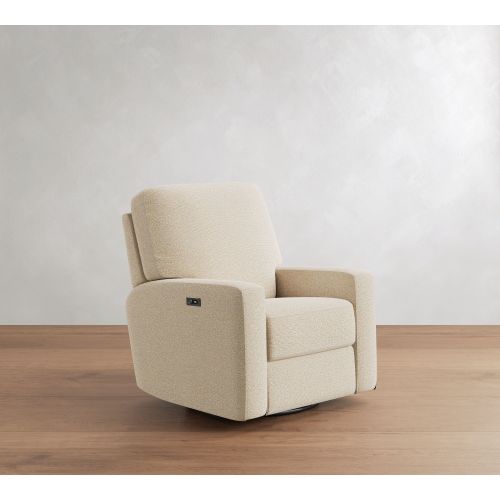 PB Comfort Square Arm Upholstered Power Swivel Glider Recliner, Box Edge, Polyester Wrapped Cushions, Performance Boucle Oatmeal