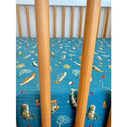 Muslin Crib Sheet, Gone Fishing
