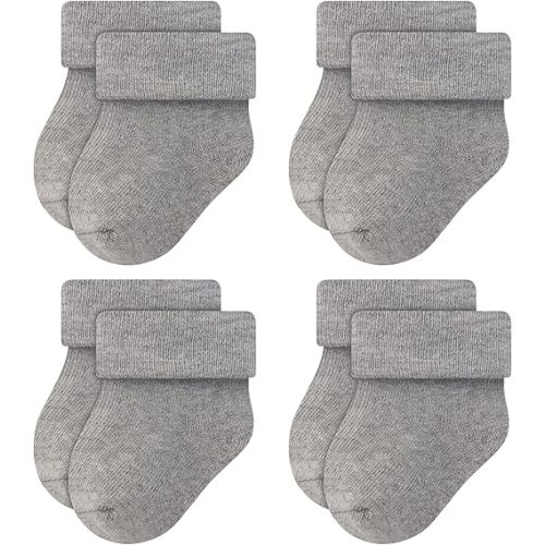 RATIVE Newborn Baby Socks 0-6,6-12 Months Terry Turn Cuff Socks for Boys Girls