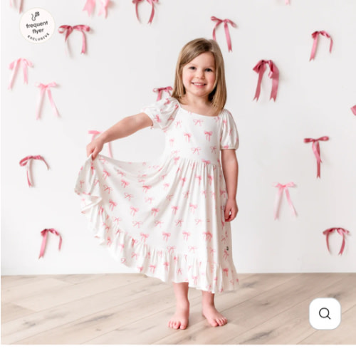 Puff Sleeve Twirl Dress in Bow