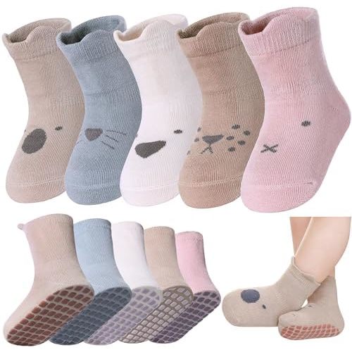 LANLEO Baby Toddler Socks with Grips Baby Toddlers Girls Boys Non Slip Grip Socks with Grippers 6 Months-5 Year Old