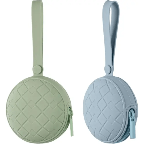 2 Pack Silicone Pacifier Holder Case, Baby Pacifier Silicone Holder Pouch for Newborn, Boys and Girls, Portable Silicone Pacifier Bags (Sage+Ether)