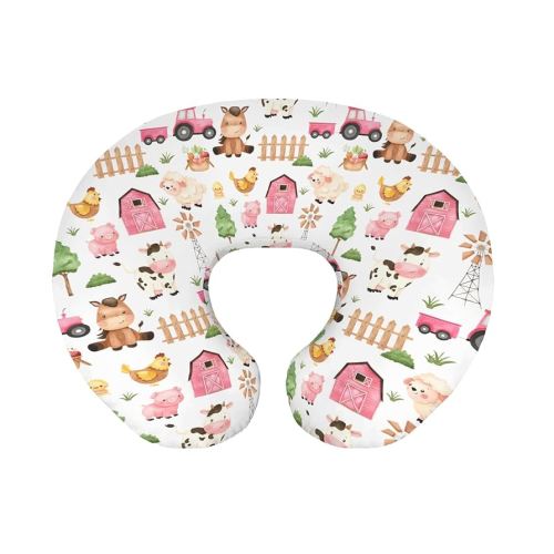 Baby Boy Girl Nursing Pillow Cover Farm Animals Pink Barn, Cow Horse Sheep Chicken Chick Pig Tractor Breastfeeding Pillowcase, Bottle Feeding Pillow Slipcover Cover Only