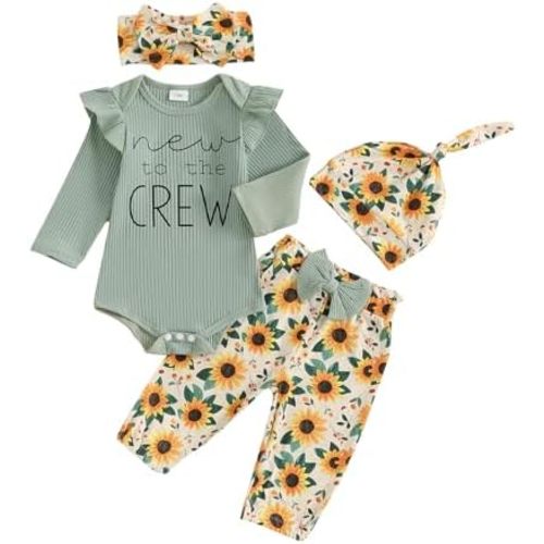 Newborn Baby Girl Clothes Outfits Long Sleeve Romper Bodysuit Floral Pants Hat Baby Coming Home Outfit