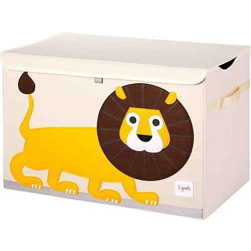 3 Sprouts Large Toy Chest for Kids with Lid and Handles - Collapsible Toy Storage Bin/Trunk/Box/Basket Organizer for Boys & Girls Playroom, Nursery, Lion