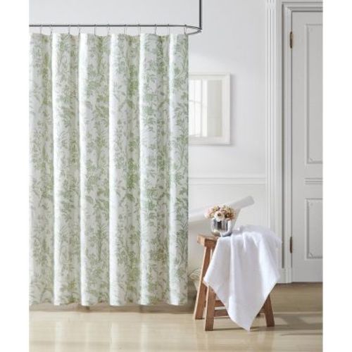 Laura Ashley Natalie Shower Curtain Green : Microfiber, Machine Washable, Non-slip Backing