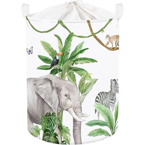 Clastyle Tropical Jungle Animals Baby Laundry Hamper Palm Tree Kid Storage Basket Boys Girls Gift Toy Box Collapsible Clothes Organizer Nursery Bin for Bedroom, Giraffe, 36 * 45 cm