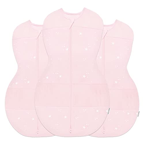 Happiest Baby Sleepea 5-Second Swaddle - 100% Organic Cotton Baby Swaddle Blanket - Doctor Designed Promotes Healthy Hip Development - 3-Pack Bundle (Rose Stars, S, M, L)