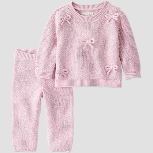 Little Planet By Carter's Organic Baby Girls' 2pc Bow Sweater Set - Pink