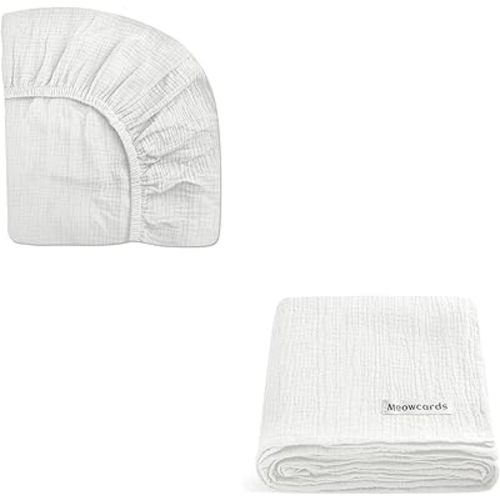 Muslin Pack and Play Sheets for Baby Boys and Girls 39"x27"x3" & Muslin Baby Blanket Large 47 x 47 inches Set