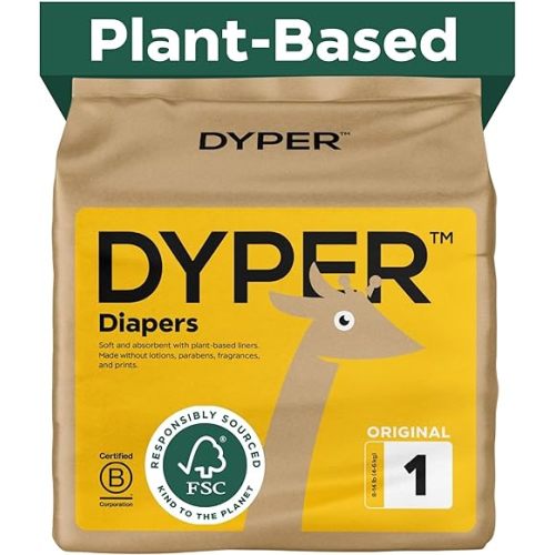 DYPER Baby Diapers Size 1 | Honest Ingredients | Cloth Alternative | Day & Overnight | Made with Plant-Based* Materials | Hypoallergenic