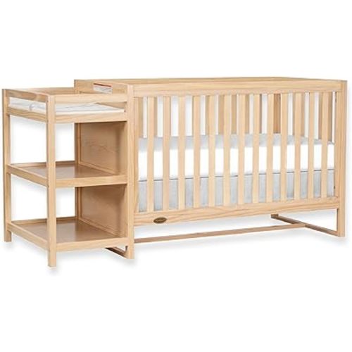 5-in-1 Convertible Full-Size Baby Crib & Changer & Storage, Vintage White Oak, GreenGuard Gold & JPMA, 3 Mattress Heights, 1″ Changer Pad, Converts to Toddler, Day & Full-Size Bed