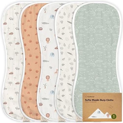 5-Pack Muslin Burp Cloths for Baby Boys and Girls - Super Absorbent Baby Burp Cloth, Viscose Derived from Bamboo Cotton Baby Washcloths, Burp Rags, Large Neutral Burp Clothes for Newborn (Wilderness)