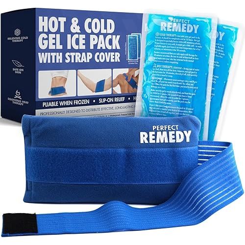 Perfect Remedy 2-Pack Gel Ice Packs for Injuries with Strap Cover, Flexible Hot Cold Compress, Soothing Soft Ice Packs for aid in Injuries Conditions, Alternative to Hot Water Bottles (Blue, Regular)