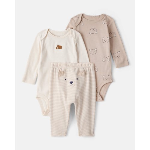 Baby Boy 3-Piece Bear Print Long-Sleeve Bodysuit & Pant Set - Brown/White | Carter's