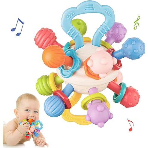 Baby Sensory Teething Toys 0-6 6-12 Months, Teething Relief Ball for Infants, Gifts for Newborn Boys Girls 0 3 6 9 12 Months 1 Year Old | Baby Rattle Chew Toys