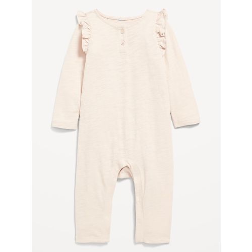 Long-Sleeve Ruffle-Trim Henley Jumpsuit for Baby
