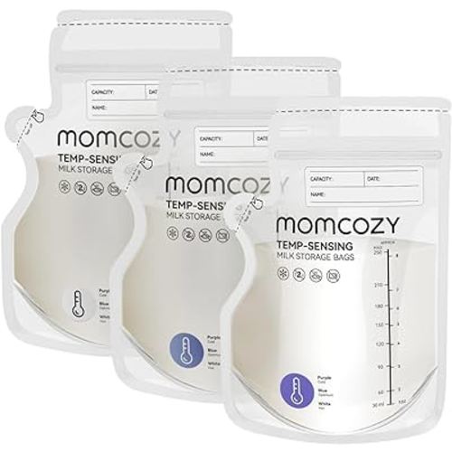 Momcozy Breastmilk Storage Bag, 8Oz, Temp-Sensing Color Change, 120 Count Milk Storage Bags Breastmilk with Pour Spout, Milk Bag with Self Standing for Breastfeeding, No Leak Presterilized for Freezer