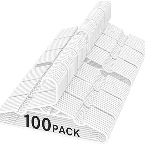 Baby Hangers 100 Pack - Non-Slip Children’s Kids Clothes Hangers, Premium PP Child Closet Organizer with Stackable Design & Safe Rounded Edges, Suitable for Nursery Newborn Toddler (White)